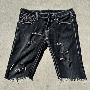 True Religion Billy Super T Jean 32 Denim Cut Off Distressed Shorts